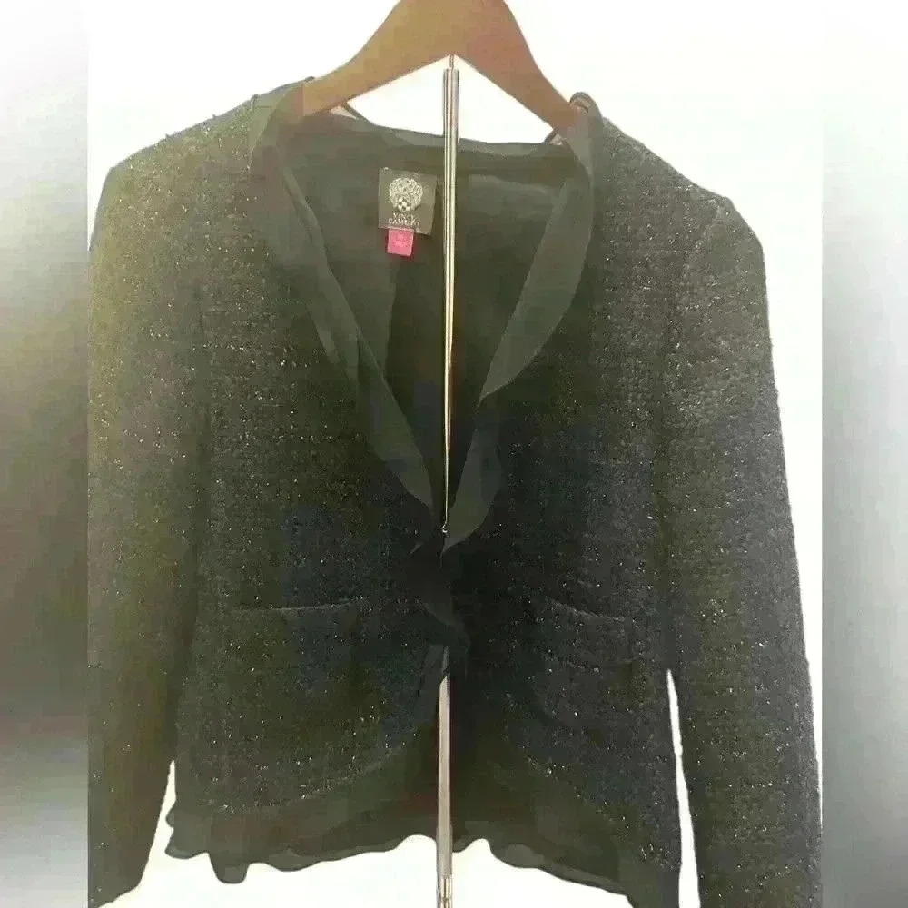 Vince Camuto Navy and Black Knit Blazer with ruffles.